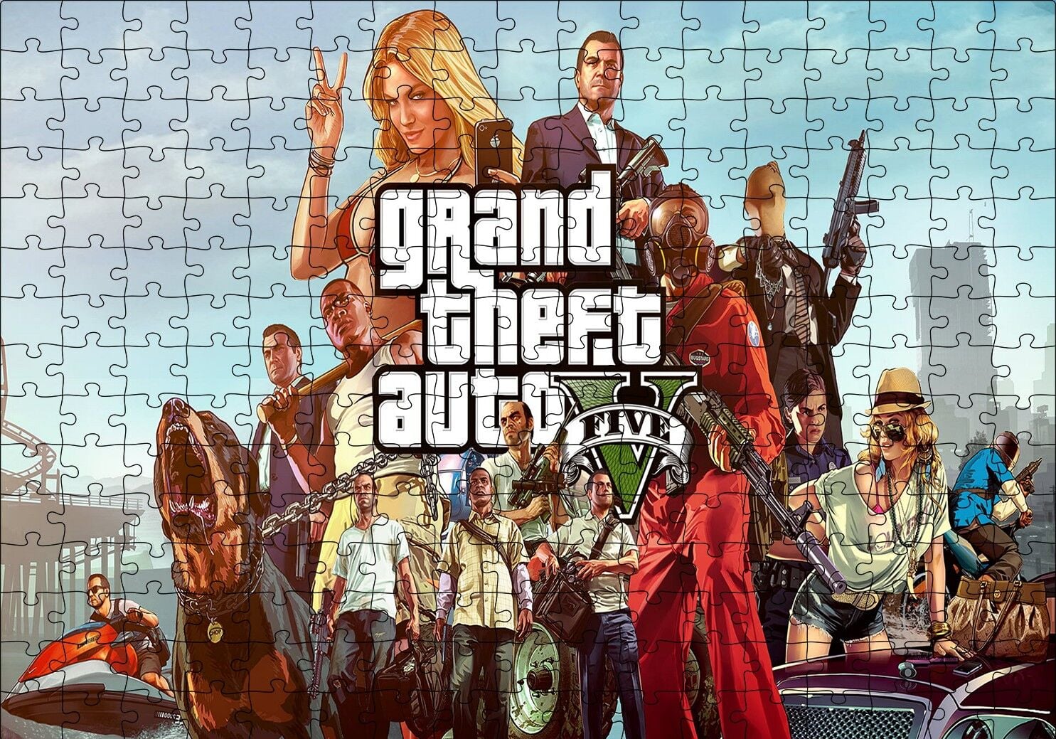 GTA 5 Oyun Posteri Tüm Karakterler Puzzle Yapboz MDF Ahşap 255 Parça 34 cm X 49 cm