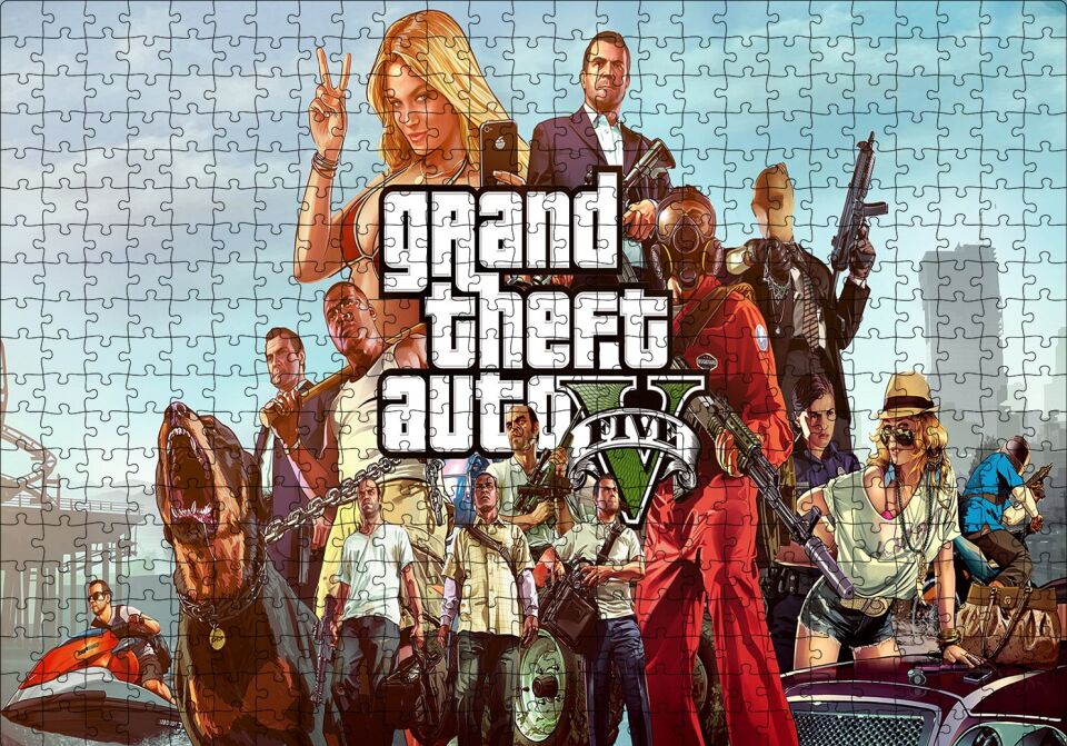 GTA 5 Oyun Posteri Tüm Karakterler Puzzle Yapboz MDF Ahşap 500 Parça 49 cm X 68 cm