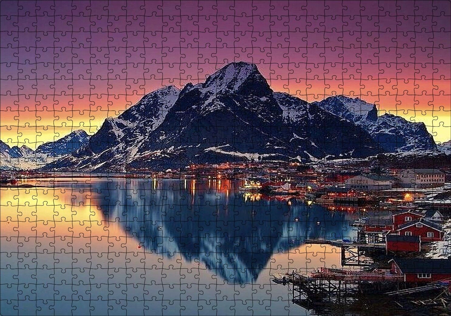 Dağ Göl Kasaba Görseli Puzzle Yapboz MDF Ahşap 500 Parça 49 cm X 68 cm