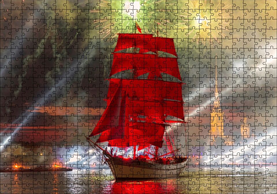 Havai Fişek Yelkenli Gemi Tekne Puzzle Yapboz MDF Ahşap 500 Parça 49 cm X 68 cm