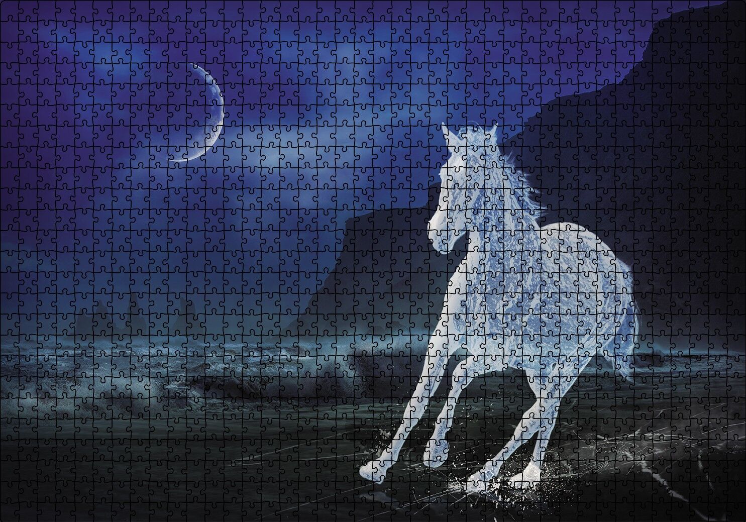 Buzlu At Gece Fantastik Puzzle Yapboz MDF Ahşap 1000 Parça 49 cm X 68 cm