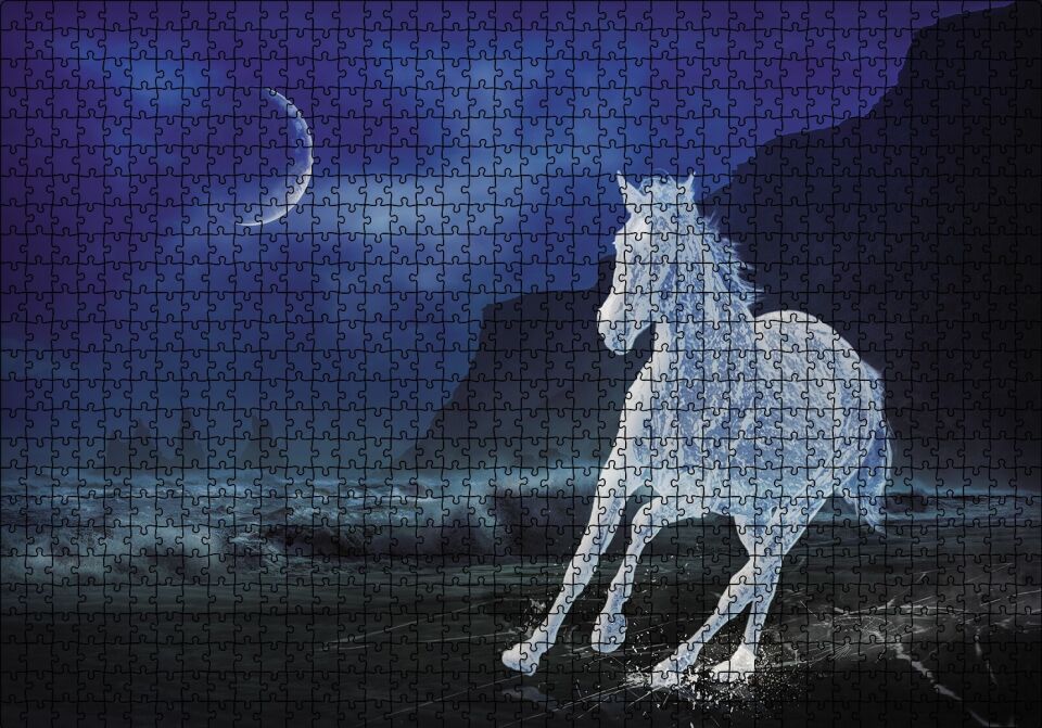 Buzlu At Gece Fantastik Puzzle Yapboz MDF Ahşap 1000 Parça 49 cm X 68 cm