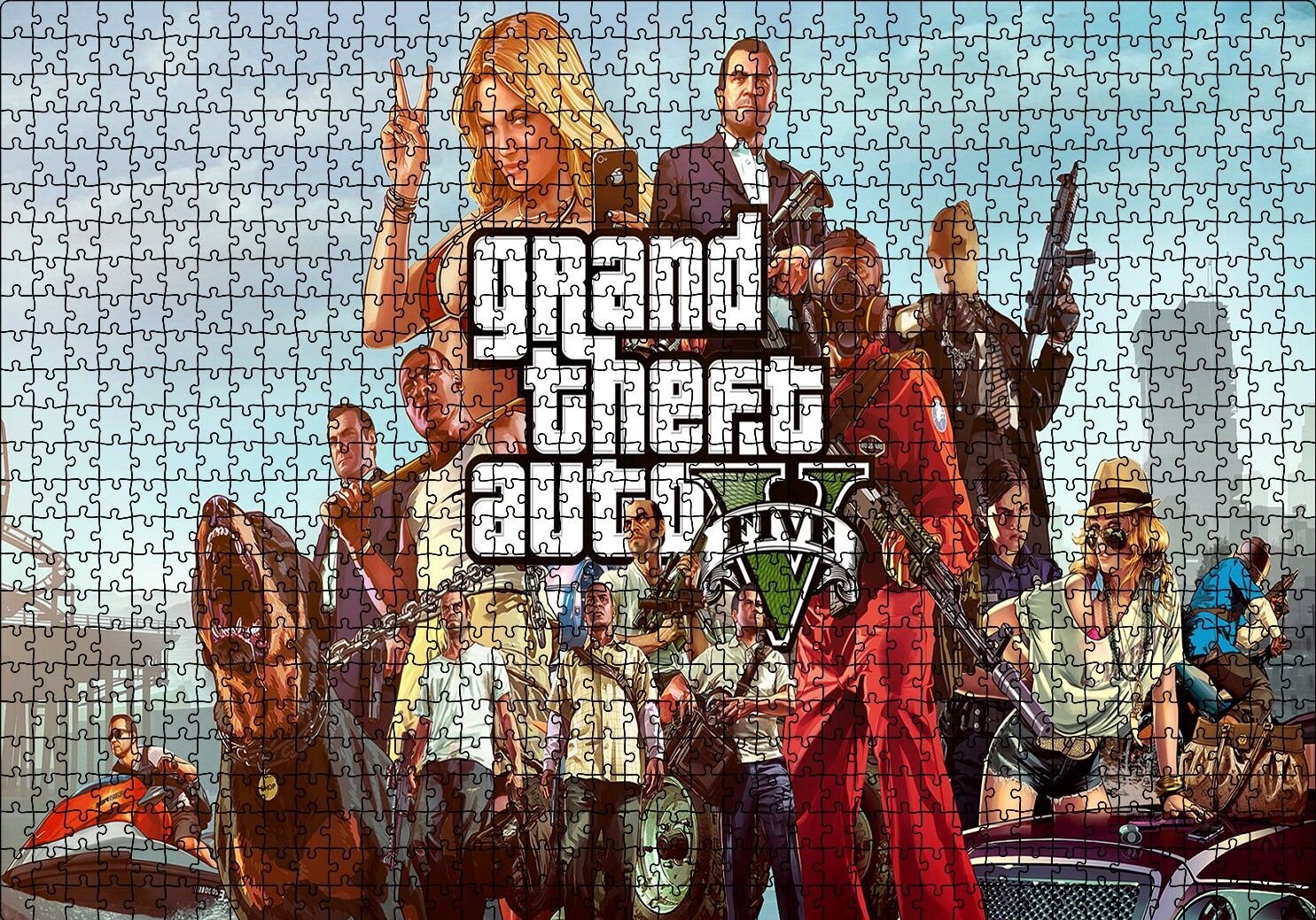 GTA 5 Oyun Posteri Tüm Karakterler Puzzle Yapboz MDF Ahşap 1000 Parça 49 cm X 68 cm