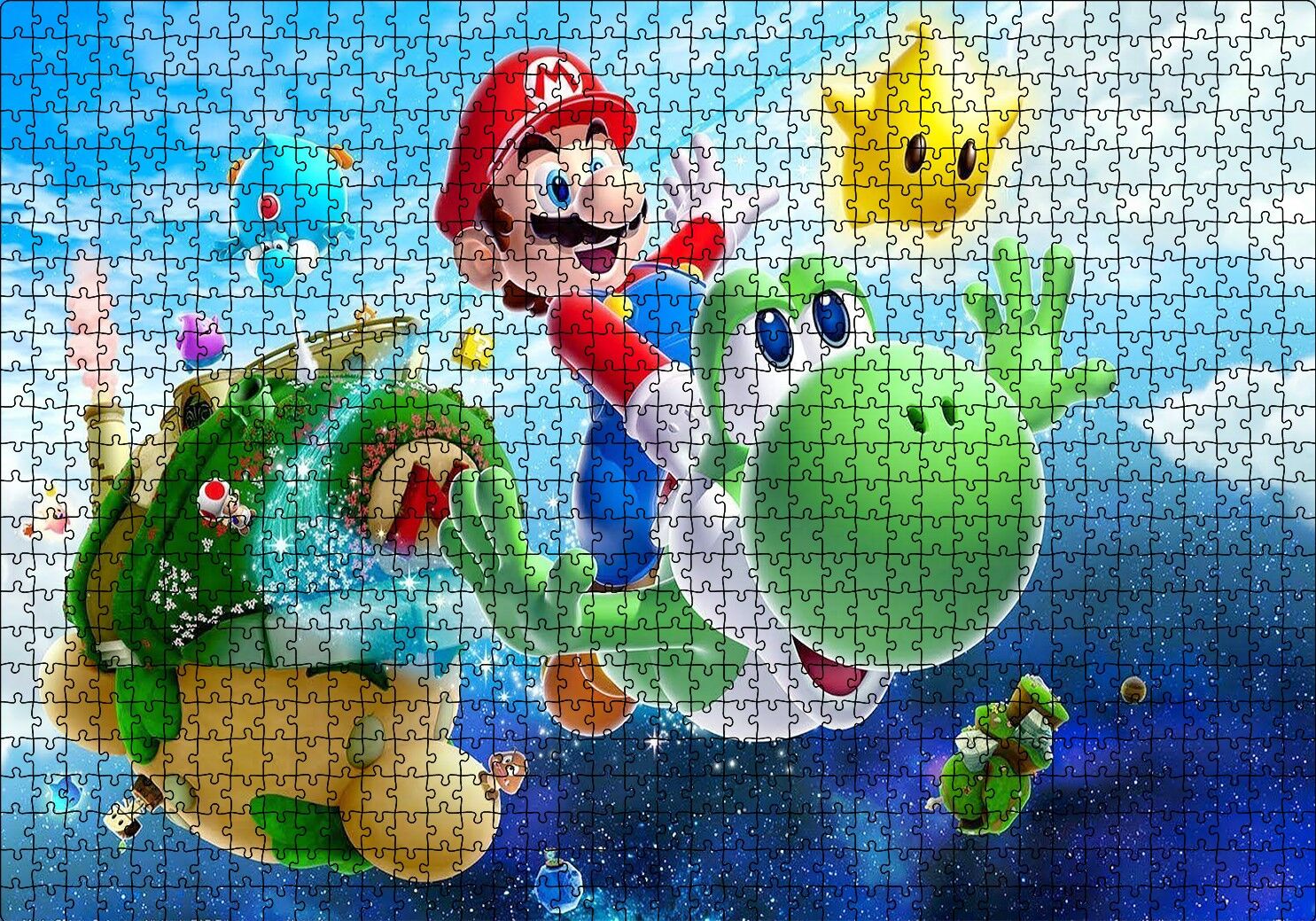 Super Mario Karakterleri Gökyüzünde Puzzle Yapboz MDF Ahşap 1000 Parça 49 cm X 68 cm