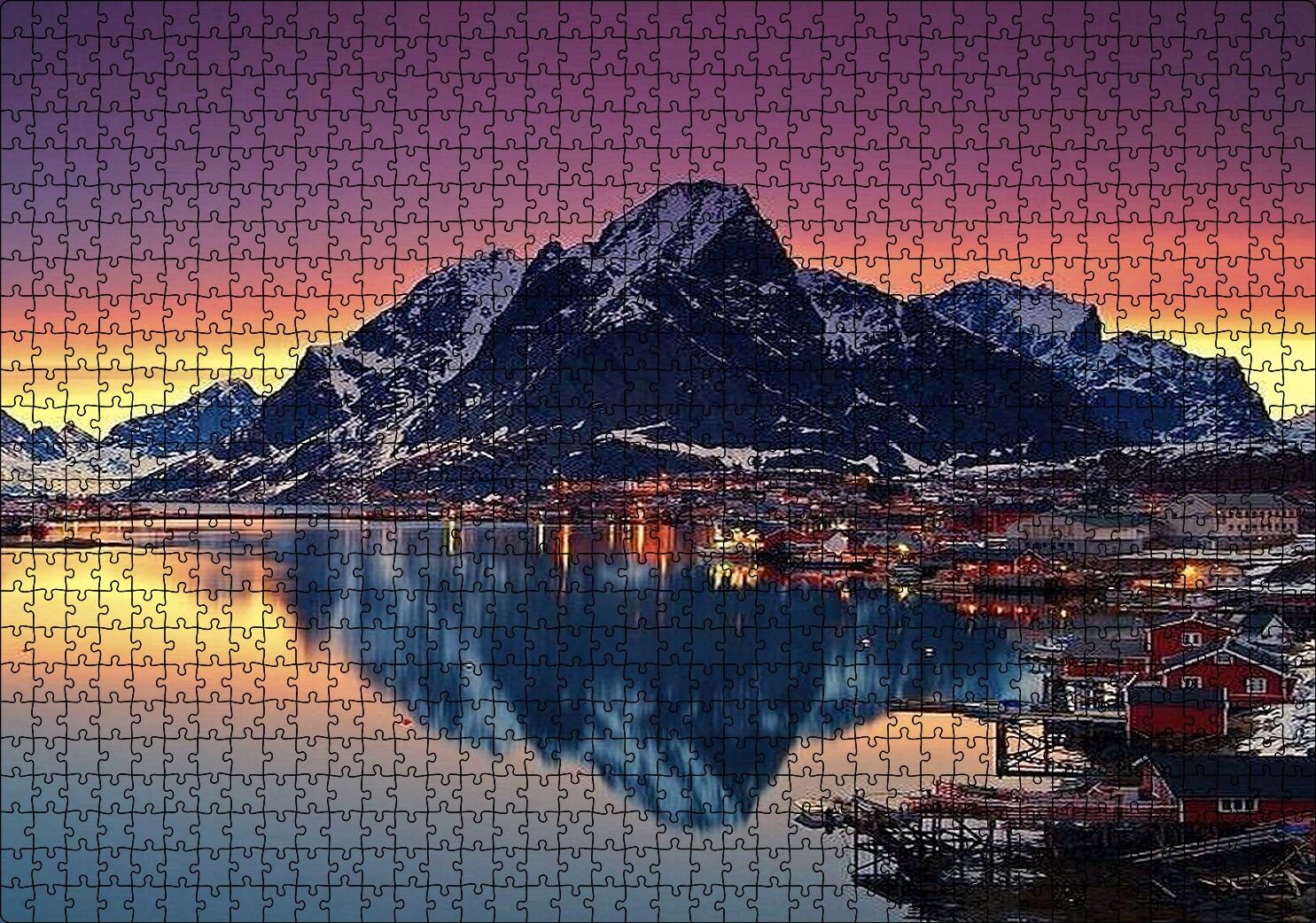 Dağ Göl Kasaba Görseli Puzzle Yapboz MDF Ahşap 1000 Parça 49 cm X 68 cm