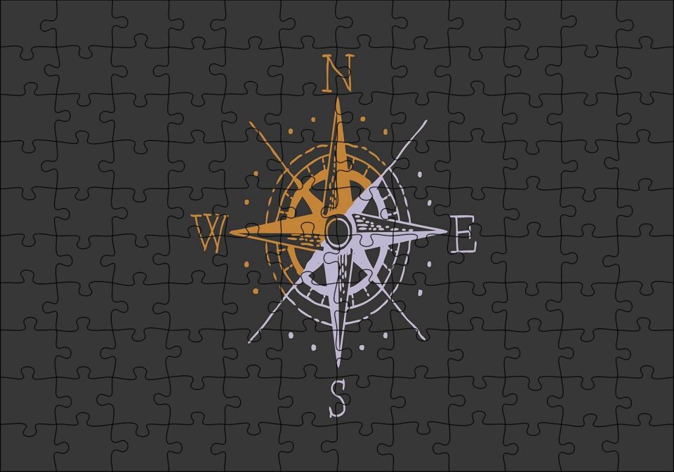 Basit Pusula Minimalizm Haki Arka Plan Puzzle Yapboz MDF Ahşap 120 Parça 24 cm X 34 cm