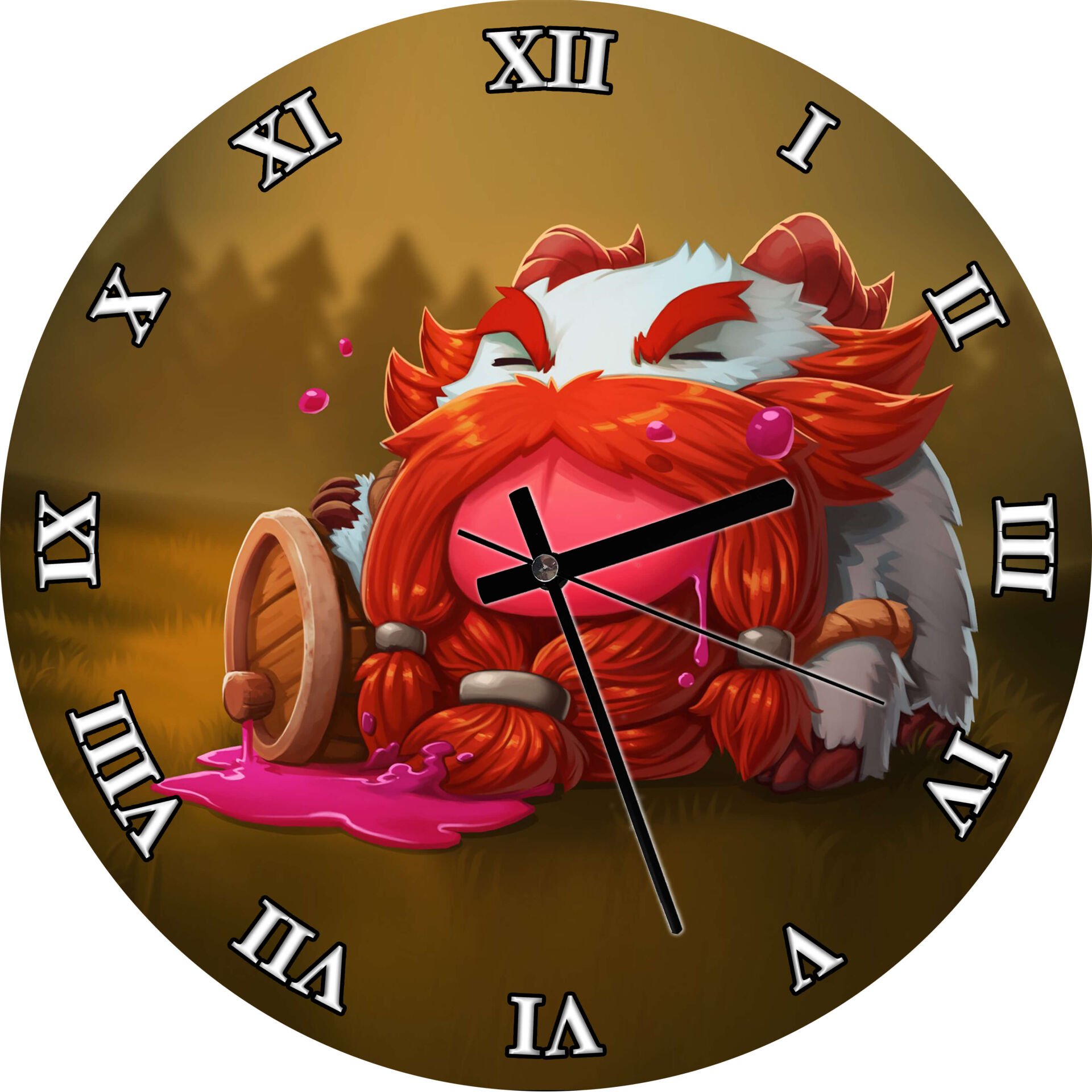 League of Legends Poro Gragas Mdf Ahşap Duvar Saati 30 cm Çap