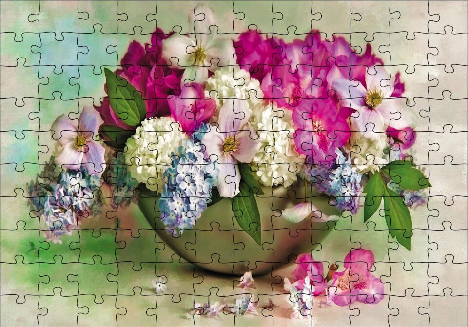 Bahar Çiçekler Tabakta Puzzle Yapboz MDF Ahşap