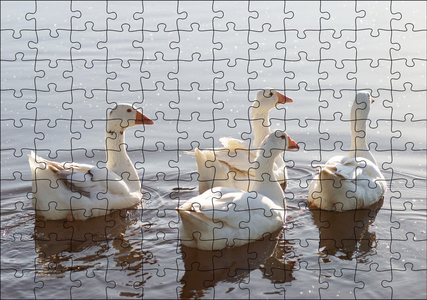 Gölde Süzülen Kazlar ve Güneş Işıkları Puzzle Yapboz MDF Ahşap