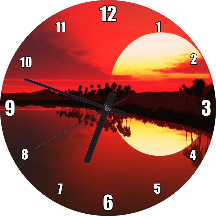 Afrika Günbatımında Palmiyeler ve Nil Nehri Mdf Ahşap Duvar Saati