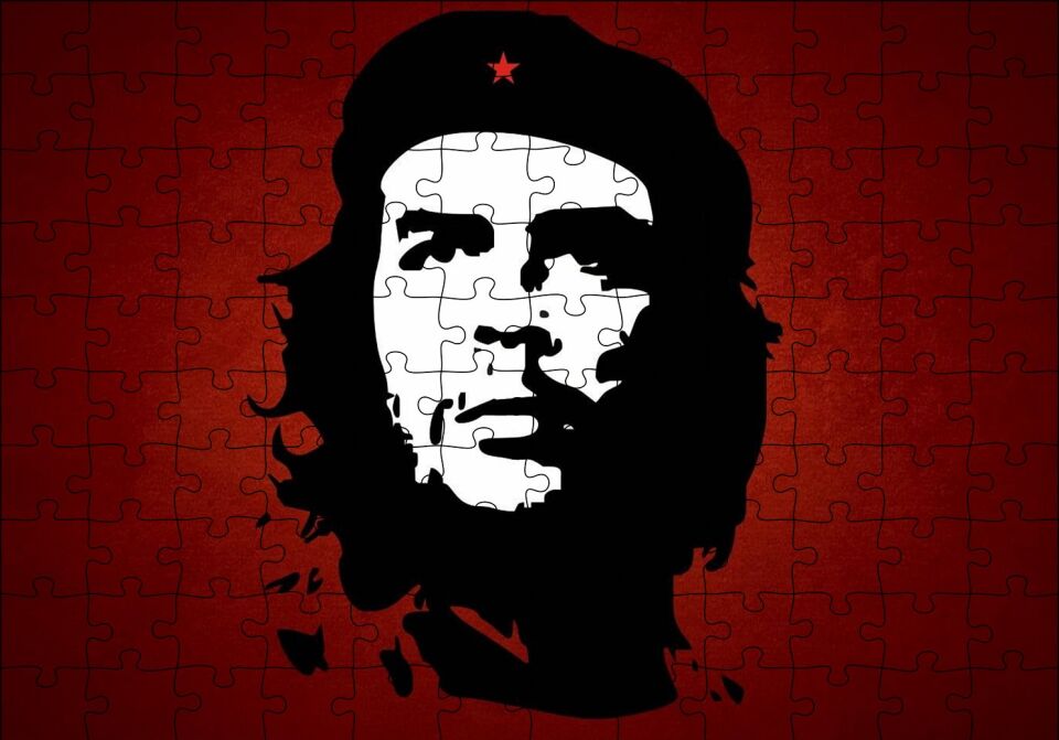 Che Guevara Kırmızı Zemine Gölge Sanatı Puzzle Yapboz MDF Ahşap