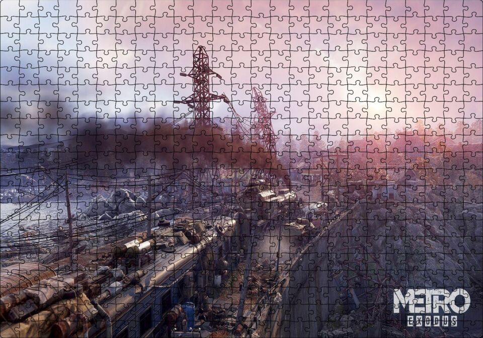 Metro Exodus Buharlı Tren ve Harabe Şehir Puzzle Yapboz MDF Ahşap 500 Parça 49 cm X 68 cm