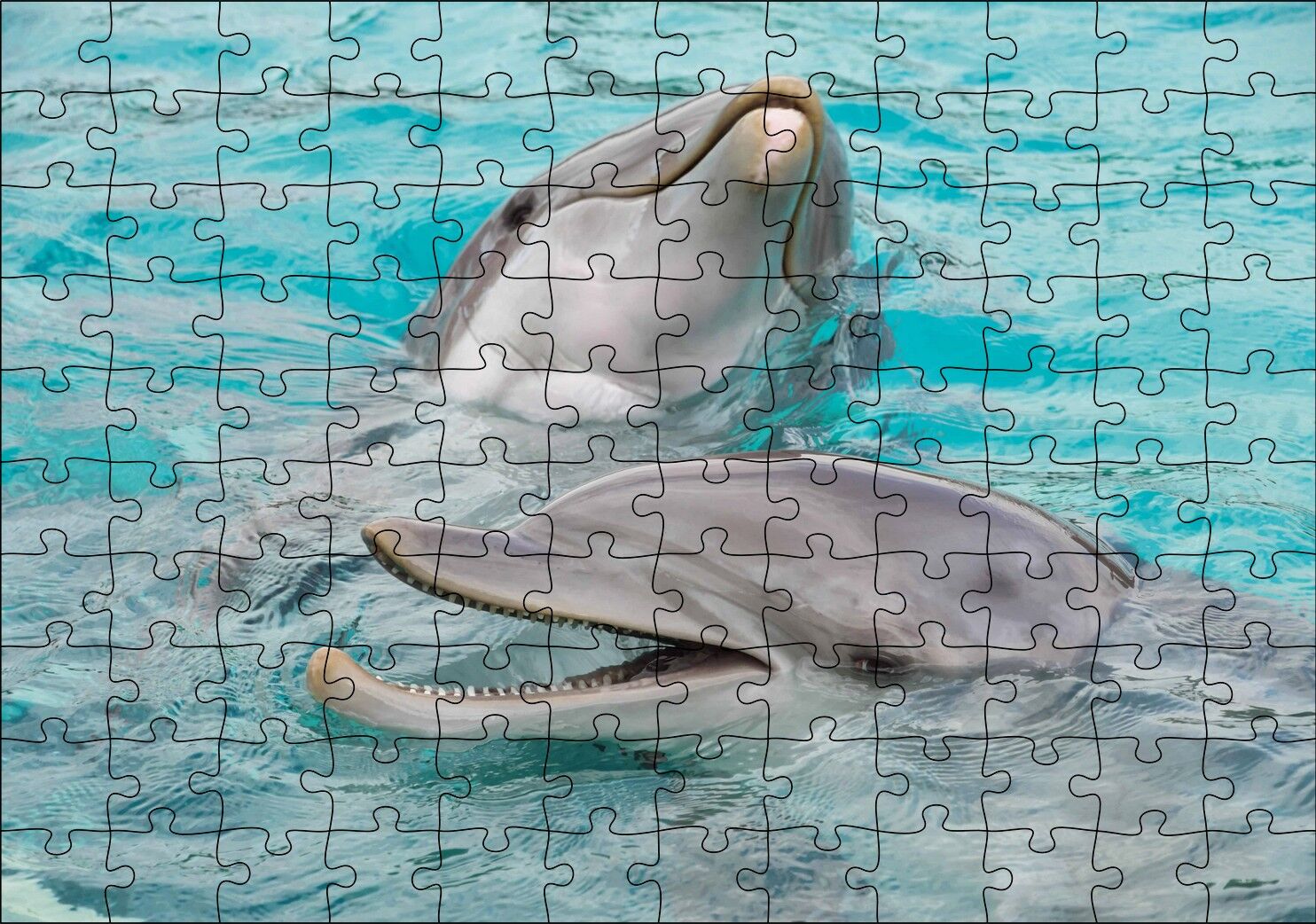 Sevimli Yunuslar Suda Oynuyor Puzzle Yapboz MDF Ahşap 120 Parça 24 cm X 34 cm