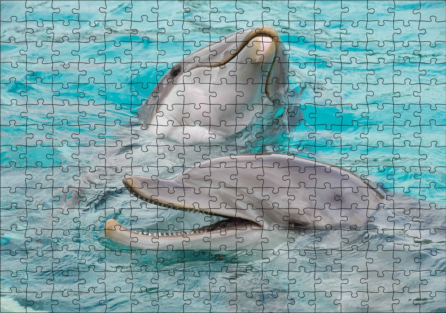 Sevimli Yunuslar Suda Oynuyor Puzzle Yapboz MDF Ahşap 255 Parça 34 cm X 49 cm