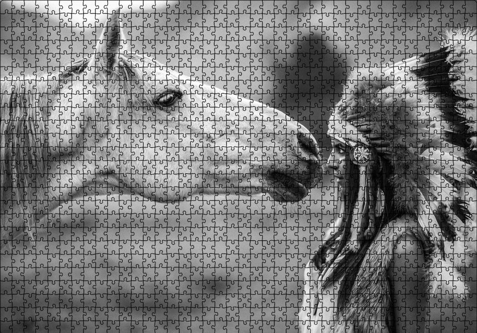 At ve Kızılderili Puzzle Yapboz MDF Ahşap 1000 Parça 49 cm X 68 cm