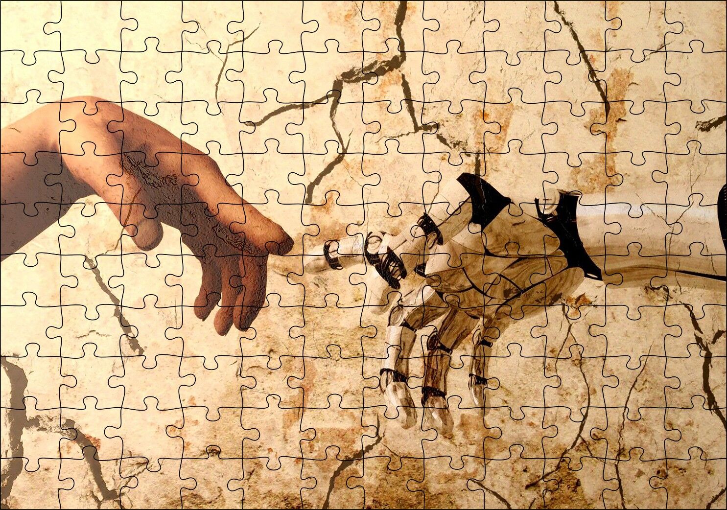 Tanrı'nın Eli ve Robot Eli Revizyon Puzzle Yapboz MDF Ahşap