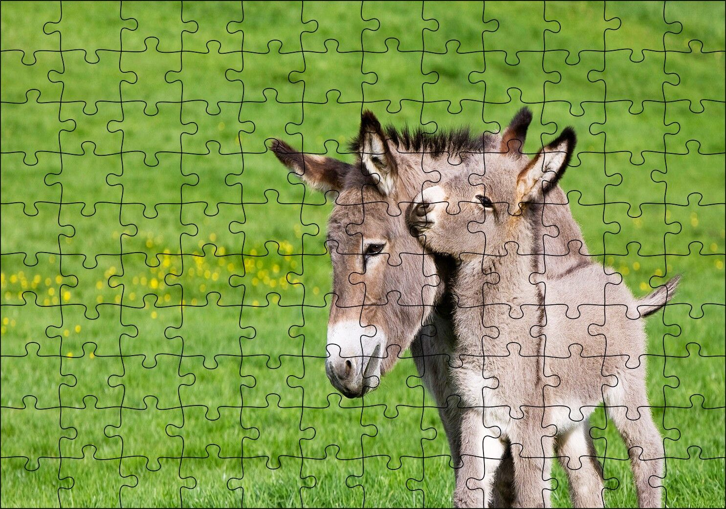 Yeşil Çayırda Gri Anne Eşek ve Sıpası Puzzle Yapboz MDF Ahşap 120 Parça 24 cm X 34 cm