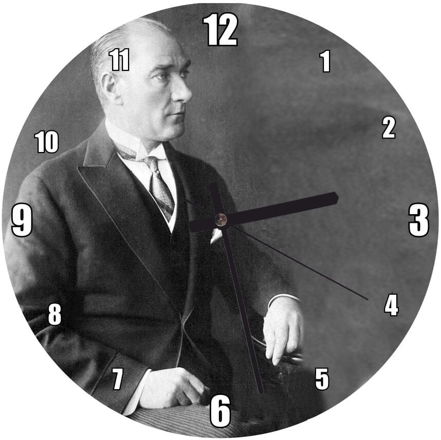 Atatürk Smokinli Modern  Mdf Ahşap Duvar Saati 30 cm Çap