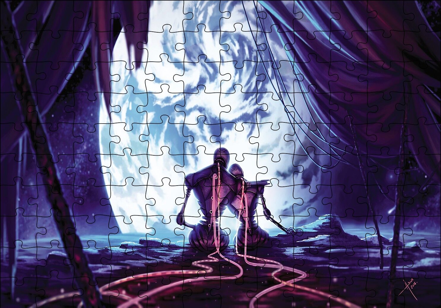 Robots Couple Wires Puzzle Yapboz MDF Ahşap