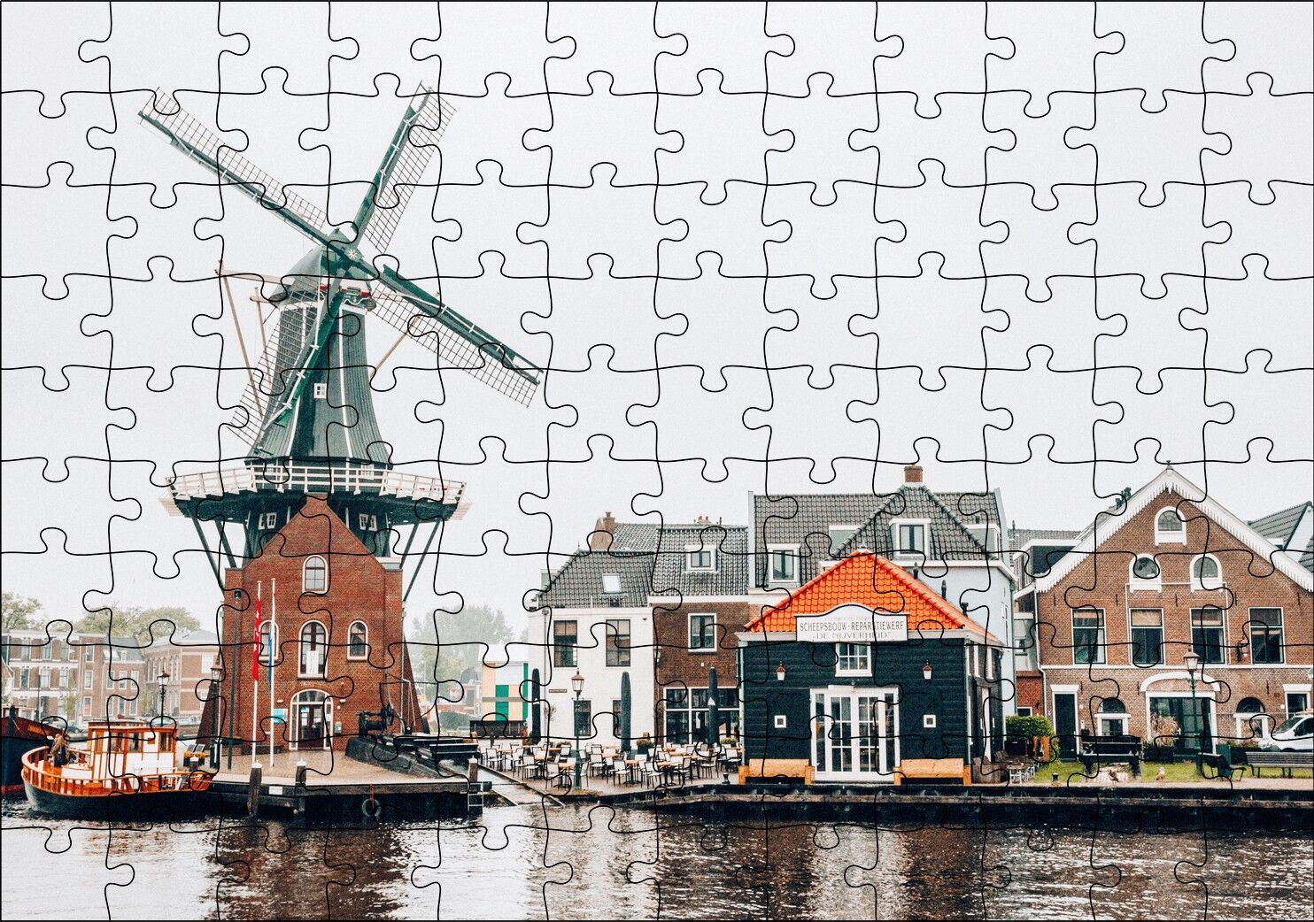 Hollanda Yeldeğirmeni ve Şirin Kasaba Puzzle Yapboz MDF Ahşap