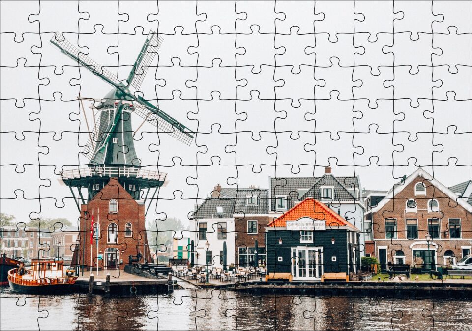 Hollanda Yeldeğirmeni ve Şirin Kasaba Puzzle Yapboz MDF Ahşap