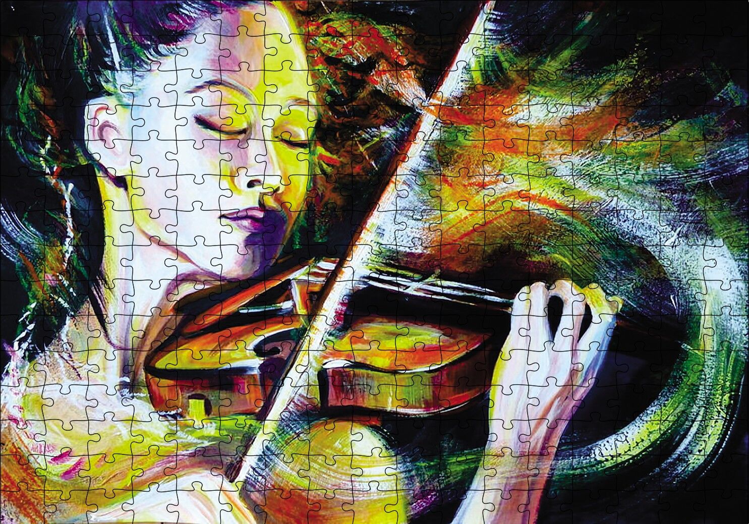 Keman Çalan Kadın Puzzle Yapboz MDF Ahşap 255 Parça 34 cm X 49 cm