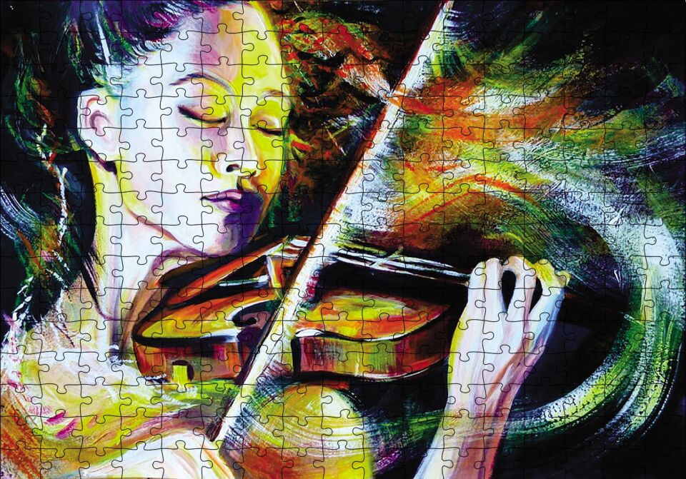 Keman Çalan Kadın Puzzle Yapboz MDF Ahşap 255 Parça 34 cm X 49 cm