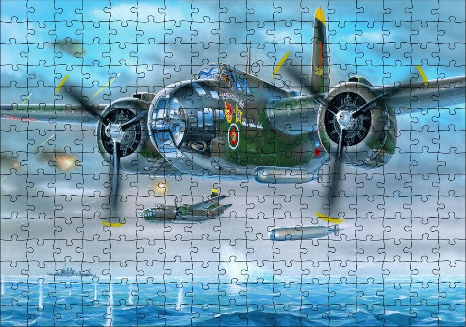 Douglas A20 Havoc Avcı Uçağı Puzzle Yapboz MDF Ahşap 255 Parça 34 cm X 49 cm
