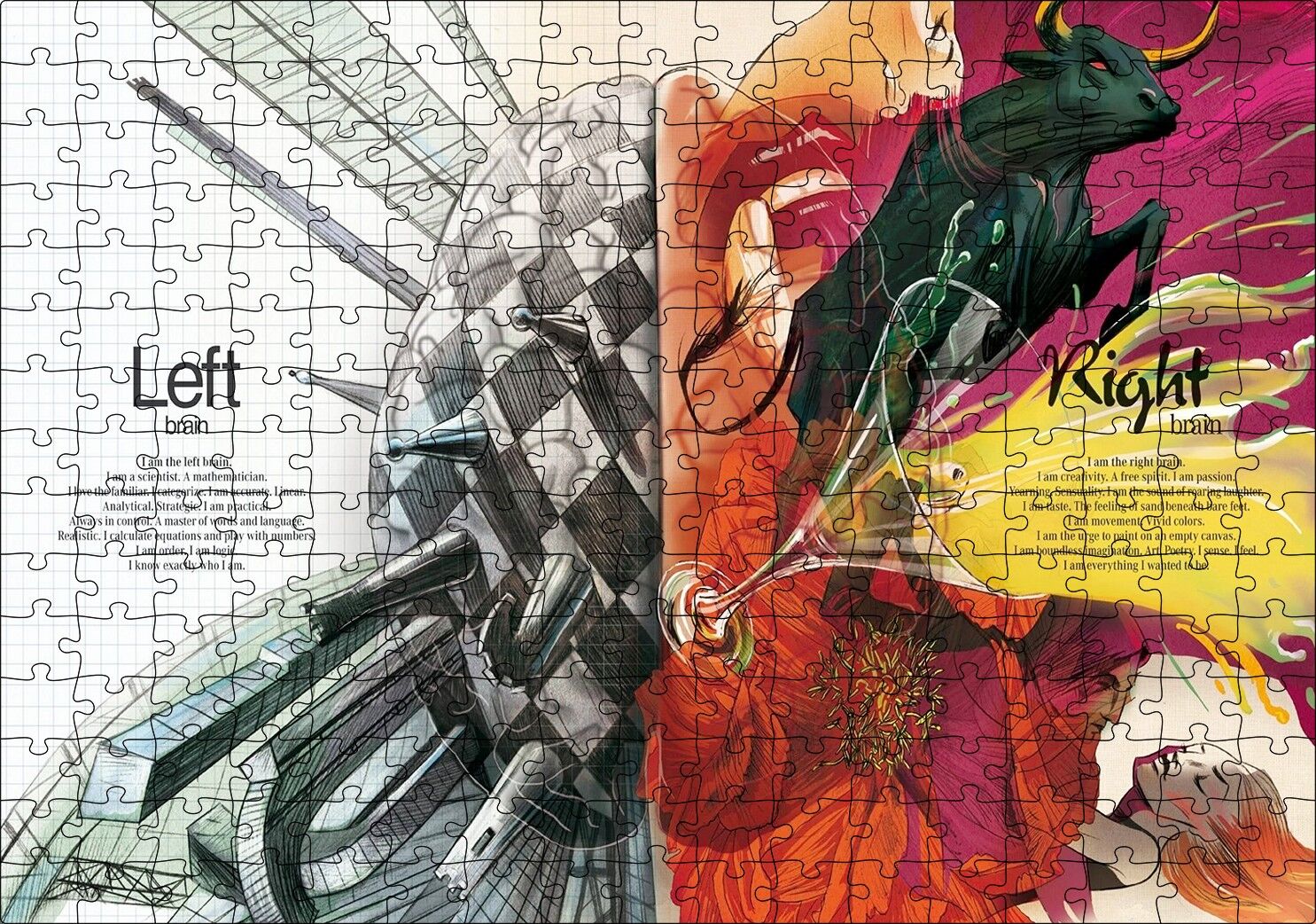 Beynin Sol ve Sağ Yanları Ne İşe Yarar Puzzle Yapboz MDF Ahşap 255 Parça 34 cm X 49 cm