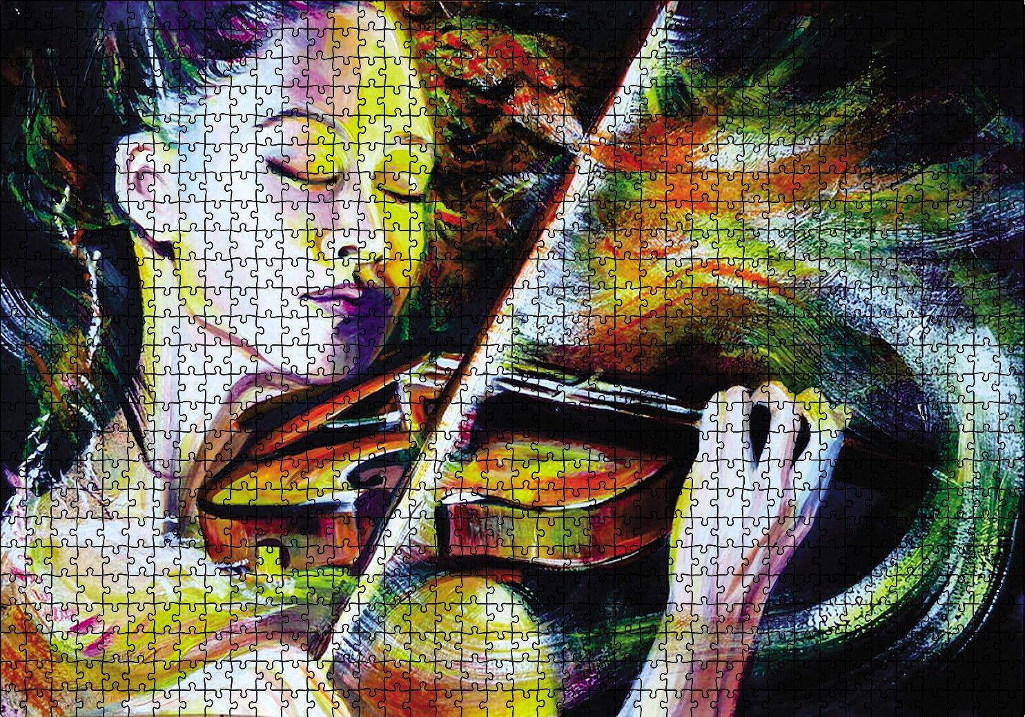 Keman Çalan Kadın Puzzle Yapboz MDF Ahşap 1000 Parça 49 cm X 68 cm