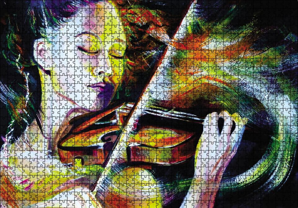 Keman Çalan Kadın Puzzle Yapboz MDF Ahşap 1000 Parça 49 cm X 68 cm