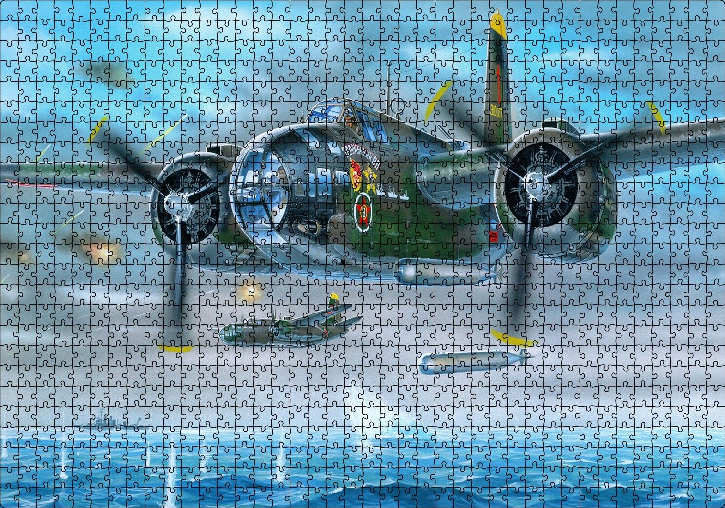 Douglas A20 Havoc Avcı Uçağı Puzzle Yapboz MDF Ahşap 1000 Parça 49 cm X 68 cm