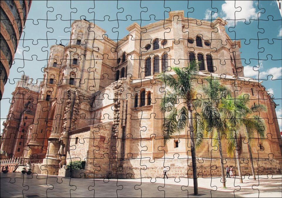 İspanya Muhteşem Katedral ve Gökyüzü Puzzle Yapboz MDF Ahşap