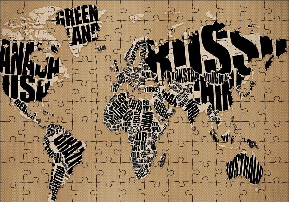 Dünya Haritası Ülke İsimleri Yazılı Puzzle Yapboz MDF Ahşap