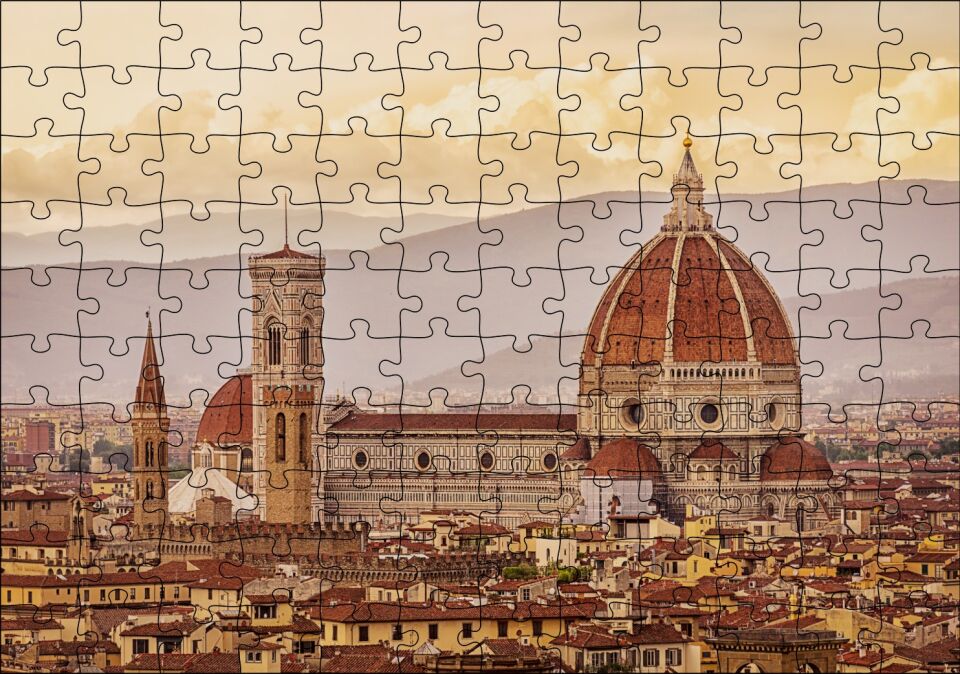 İtalya Floransa Gündoğumunda Şehir Manzarası Puzzle Yapboz MDF Ahşap