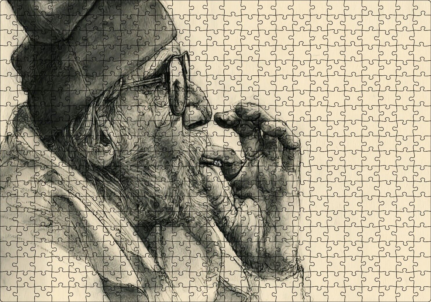 Sigara İçen Gözlüklü Yaşlı İnsan Görseli Puzzle Yapboz MDF Ahşap 500 Parça 49 cm X 68 cm