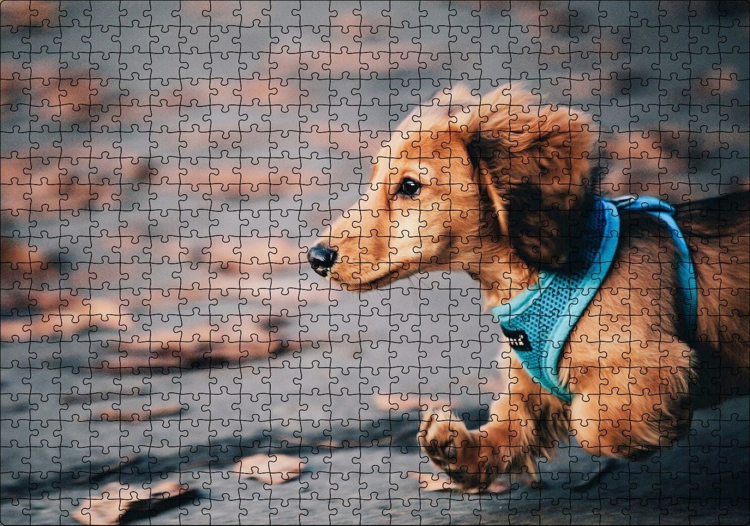 Koşan Sevimli Kahverengi Köpek Puzzle Yapboz MDF Ahşap 500 Parça 49 cm X 68 cm
