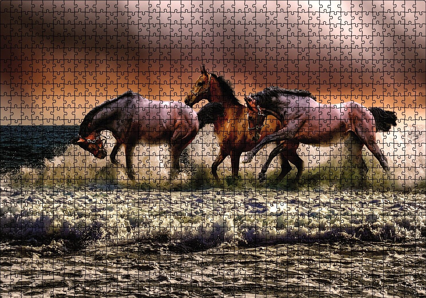 Kumsaldaki Atlar Puzzle Yapboz MDF Ahşap 1000 Parça 49 cm X 68 cm