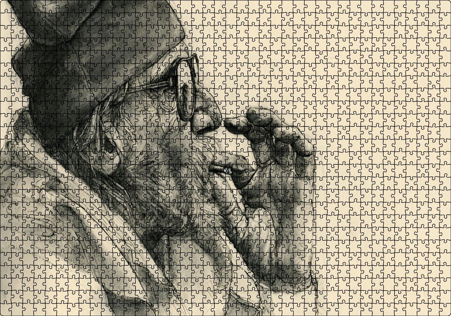 Sigara İçen Gözlüklü Yaşlı İnsan Görseli Puzzle Yapboz MDF Ahşap 1000 Parça 49 cm X 68 cm
