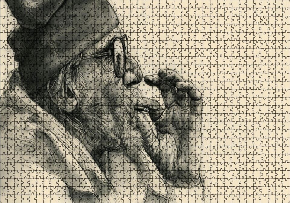 Sigara İçen Gözlüklü Yaşlı İnsan Görseli Puzzle Yapboz MDF Ahşap 1000 Parça 49 cm X 68 cm