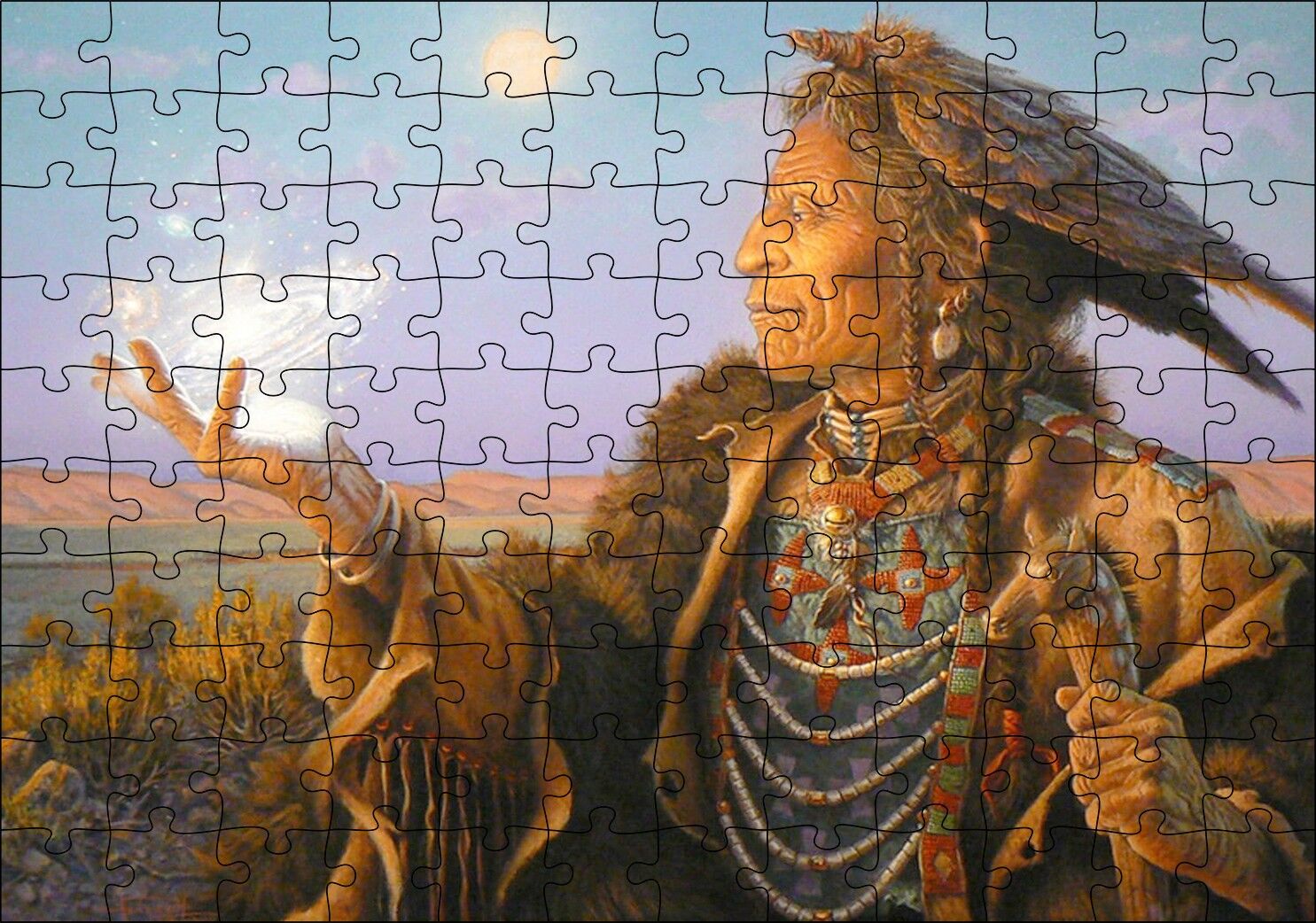 Büyücü Kızılderili Görseli Puzzle Yapboz MDF Ahşap
