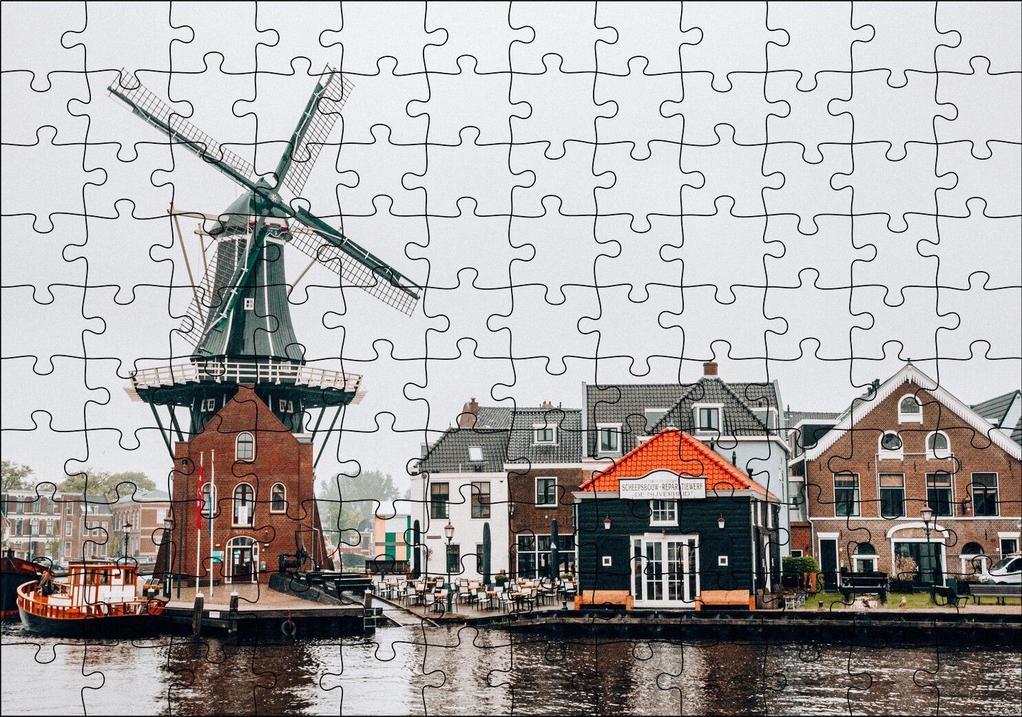 Hollanda Yeldeğirmeni ve Şirin Kasaba Puzzle Yapboz MDF Ahşap 120 Parça 24 cm X 34 cm