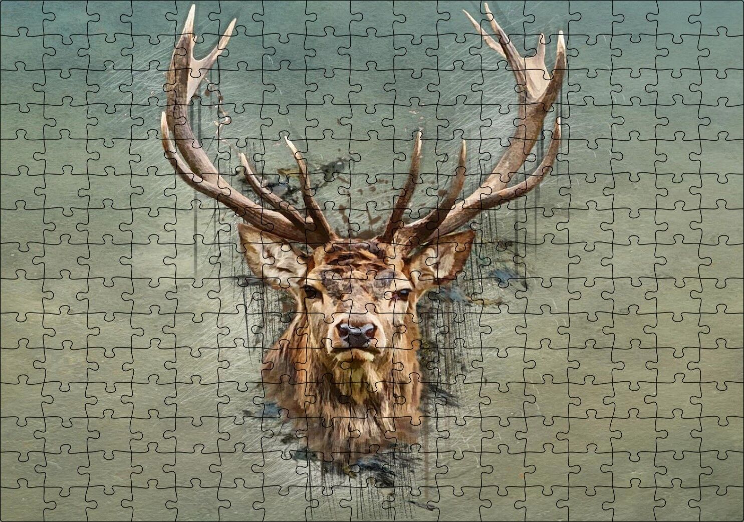 Muhteşem Boynuzlu Geyik Yeşil Zemin Puzzle Yapboz MDF Ahşap 255 Parça 34 cm X 49 cm