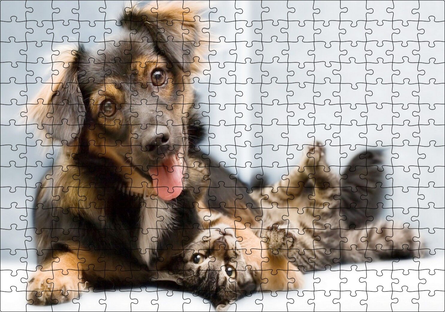 Sıkı Dostlar Sevimli Köpek ve Kedicik Puzzle Yapboz MDF Ahşap 255 Parça 34 cm X 49 cm