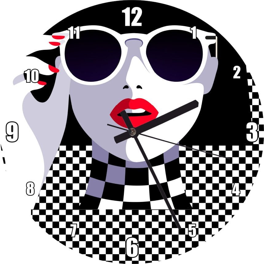 Gözlüklü Kadın Damalı Arkaplan Mdf Ahşap Duvar Saati