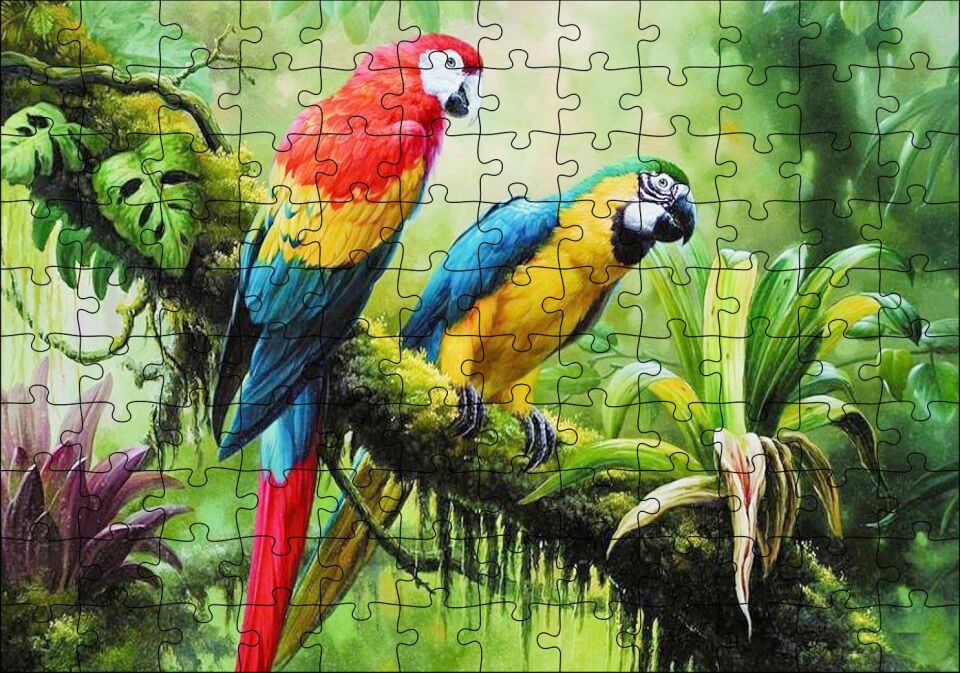 Daldaki Pappağanlar Görseli Puzzle Yapboz MDF Ahşap