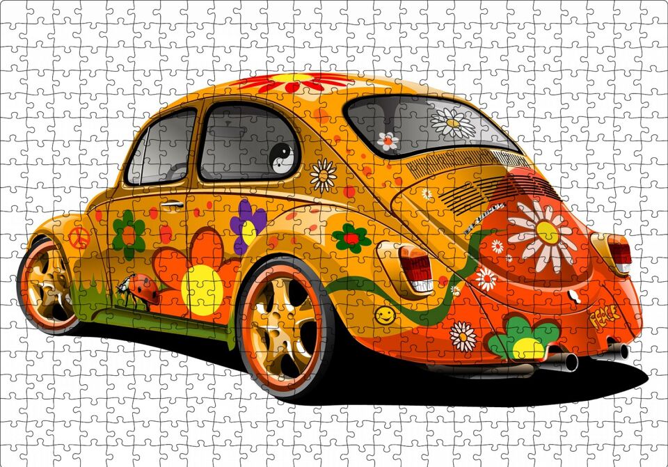 Hippi Tosbağa Puzzle Yapboz MDF Ahşap 500 Parça 49 cm X 68 cm