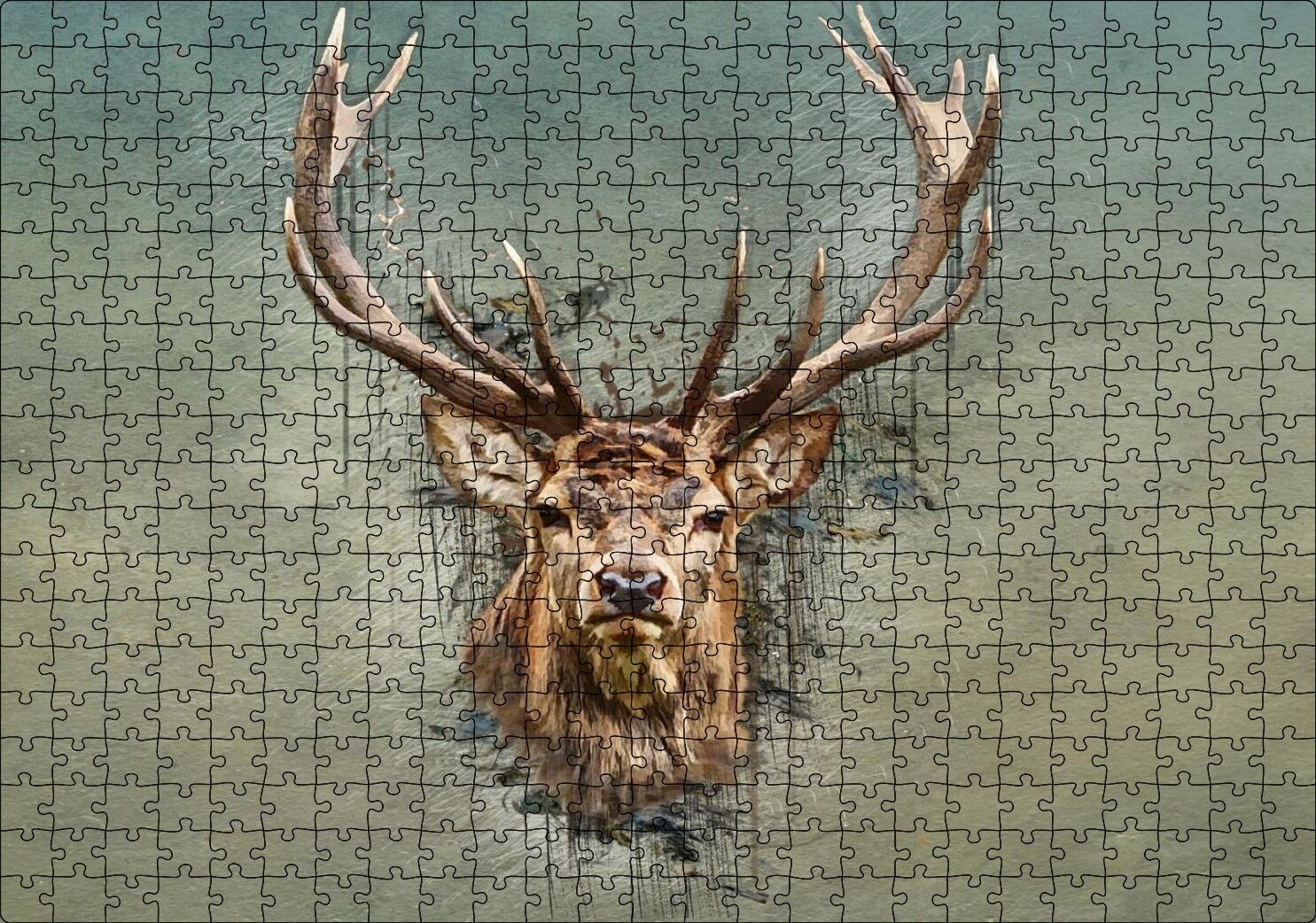 Muhteşem Boynuzlu Geyik Yeşil Zemin Puzzle Yapboz MDF Ahşap 500 Parça 49 cm X 68 cm