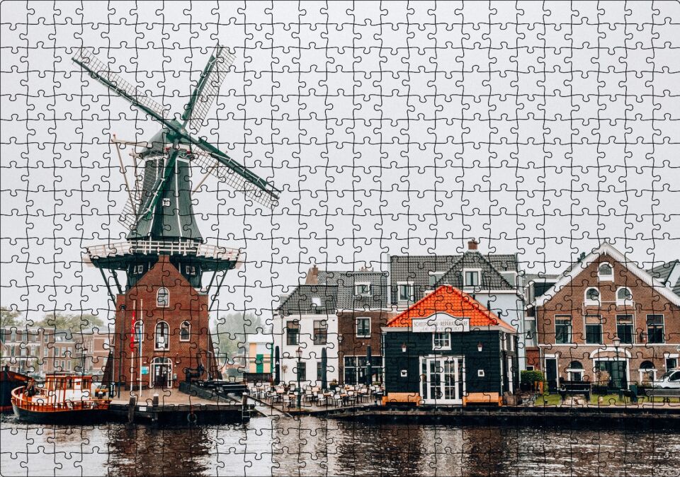 Hollanda Yeldeğirmeni ve Şirin Kasaba Puzzle Yapboz MDF Ahşap 500 Parça 49 cm X 68 cm