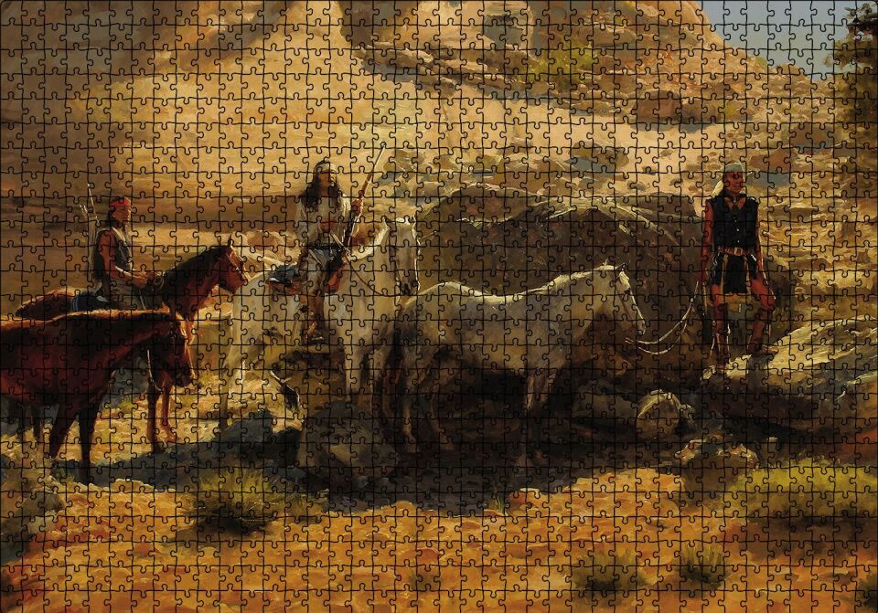 Atlı Kızılderililer Puzzle Yapboz MDF Ahşap 1000 Parça 49 cm X 68 cm